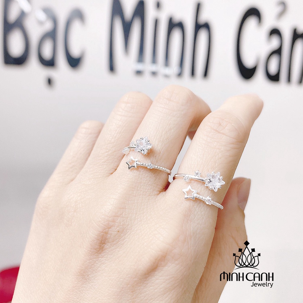 Nhẫn Bạc Sao Kép Dáng Hở Freesize Minh Canh Jewelry