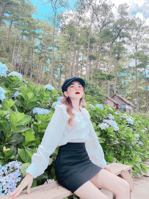 SET ÁO SƠ MI CỔ BÈO MIX CHÂN VÁY UMI