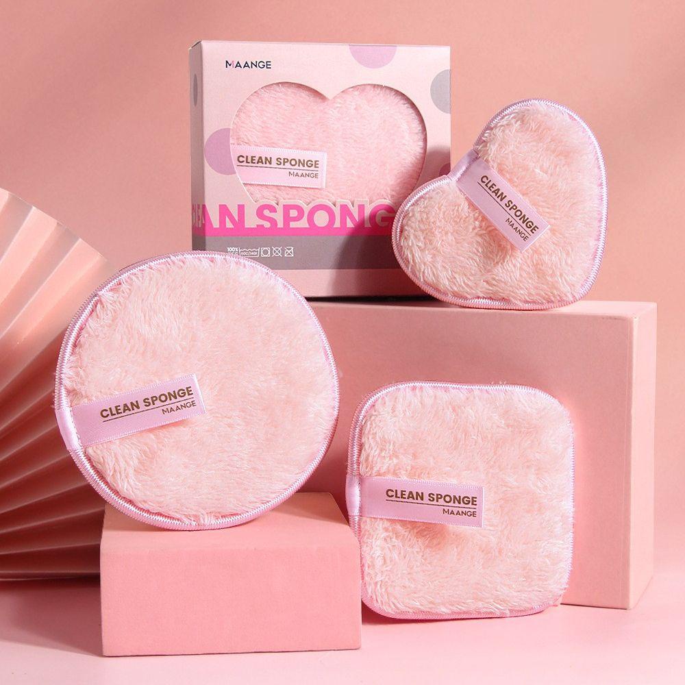 Set 3 Miếng Bông Tẩy Trang Bằng Sợi Micro Hình Tròn / Vuông / Trái Tim Thiết Kế Hai Mặt Tiện Dụng