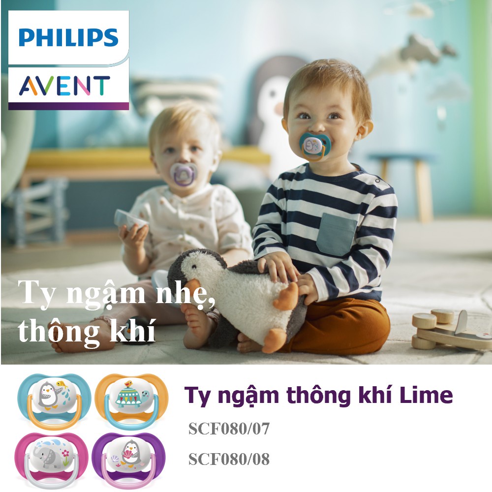 Ty ngậm thông khí Ultra Air Lime Philips Avent hình thú 0-6M và 6-18M (Vỉ đôi)