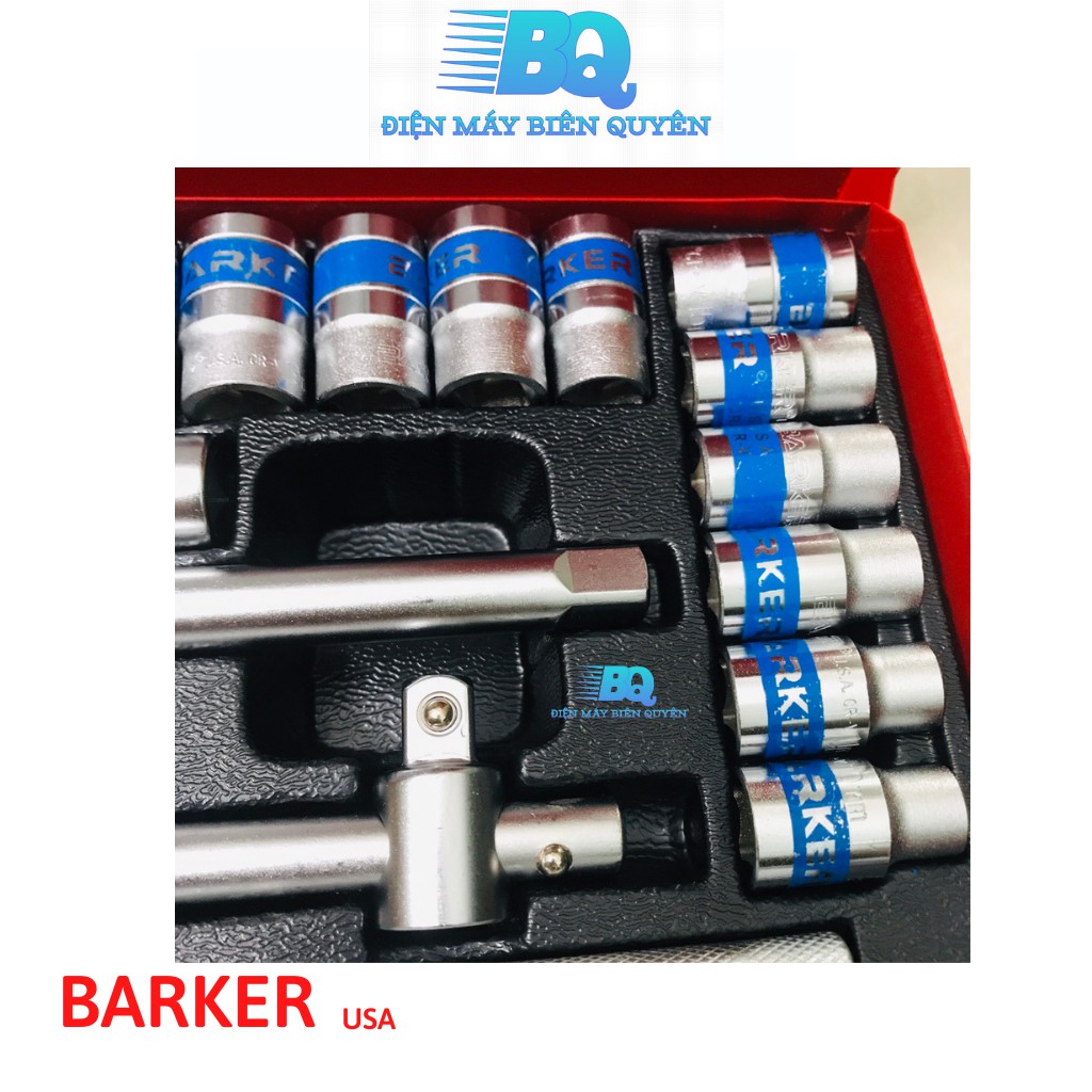 Bộ tuýp Khẩu 25 chi tiết - BARKER USA - đầu lục 1/2 - cần siết tự động + cần trượt T + các đầu nối