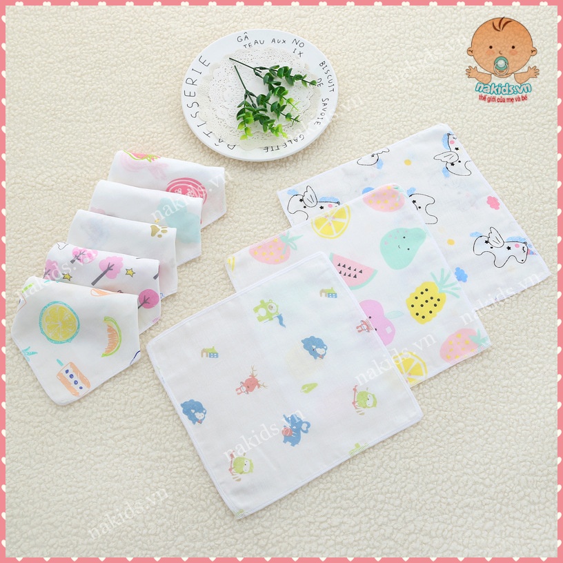 Sét 10 Khăn Sữa Xô Sợi Tre 2 Lớp Mềm Mại, Nhiều Họa Tiết Cho Bé