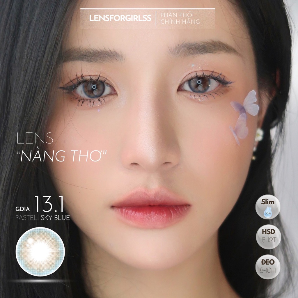 Kính áp tròng màu pastel PASTELI BLUE SKY chính hãng ISHA KOREA | Hsd 8-12 tháng | Lens cận