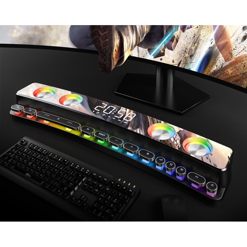 Loa bluetooth SOAIY SH39 không dây để bàn di động Soundbar led RGB kèm bàn phím cho máy tính điện th