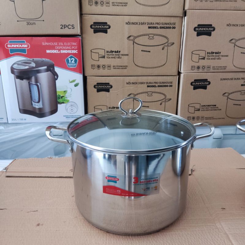 NỒI LUỘC GÀ INOX 3 ĐÁY SUNHOUSE size 28,30,32,NỒI HT COOK 1 đáy SIZE 28,32cm hàng chính hãng giá tốt