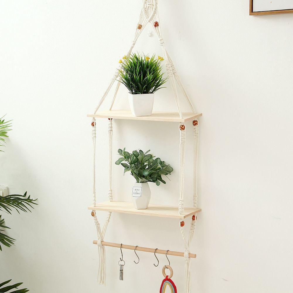 PINEVN Giá Đỡ Chậu Hoa Bằng Dây Thừng Cotton Treo Tường Trang Trí