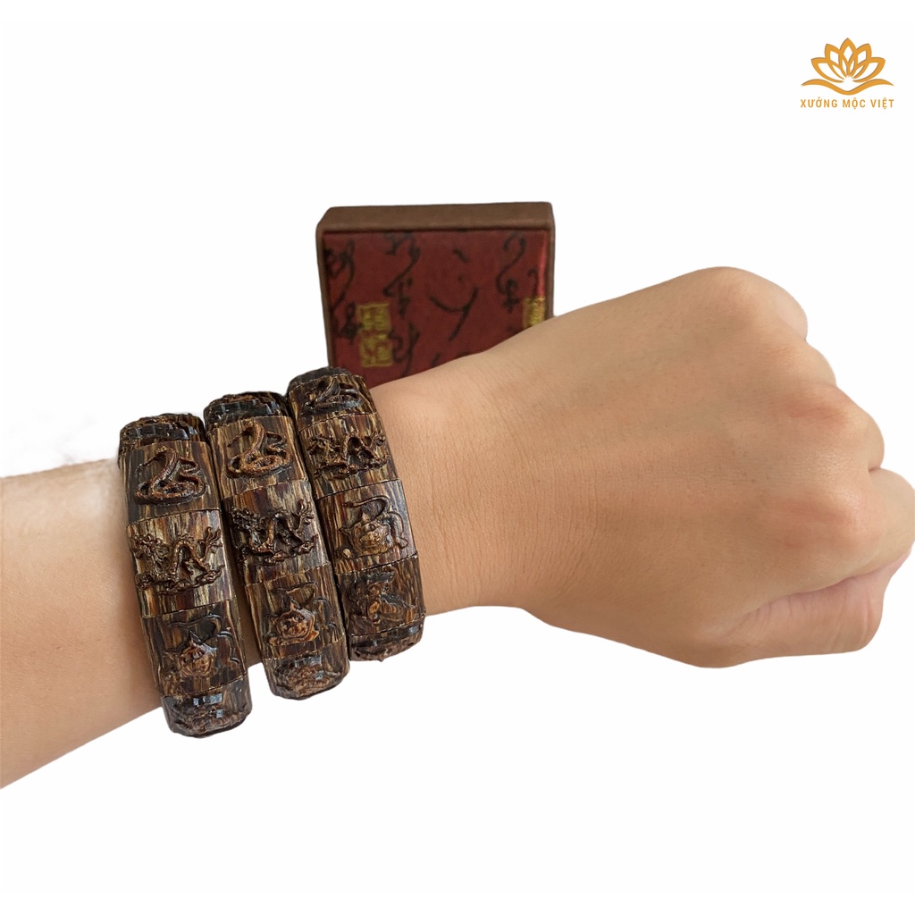 Vòng Lắc Tay Trầm Hương 12 Con Giáp Trầm Sánh Chìm Xưởng Mộc Việt - 3 Cỡ Nhỏ, Vừa, Lớn - Dành Cho Nam Nữ