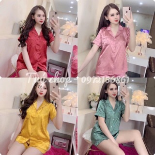 [ Tuý Shop] Pijama Lụa Gấm Áo Cộc Quần Cộc Hoạ Tiết Lv