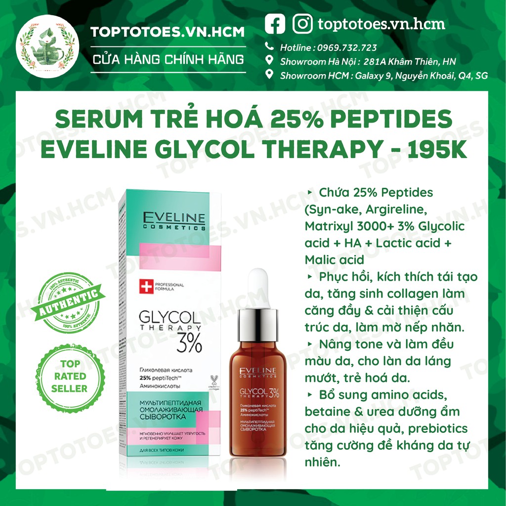 Serum Eveline Glycol Therapy 25% Peptides phục hồi, trẻ hoá, cho da căng láng