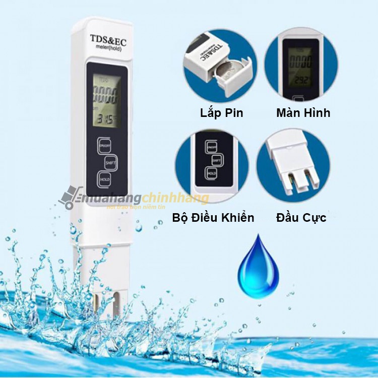 Bút thử nước sạch TDS và EC, bút test nước nhanh chóng, hiệu quả, chính xác 3 in 1