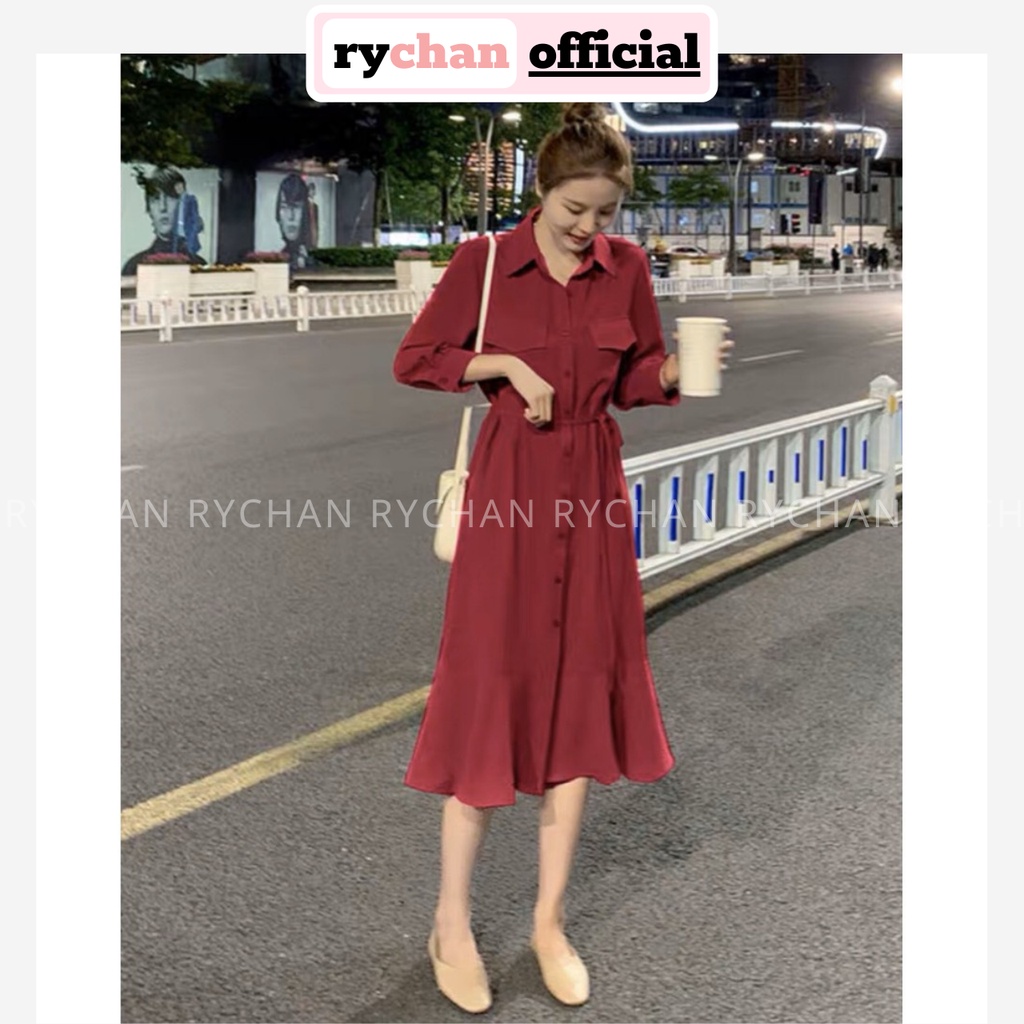 Đầm Maxi Đi Chơi Đuôi Cá Sơ Mi 4 Màu Đen Mint Hồng Đỏ - DM811