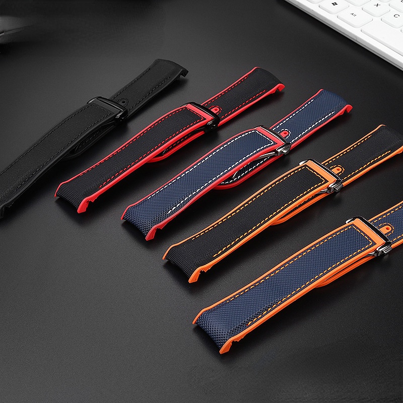 YIFILM Dây Đeo Đồng Hồ Bằng Silicone Nylon Cho Omega 300 Lineraster 600 PLANET OCEAN
