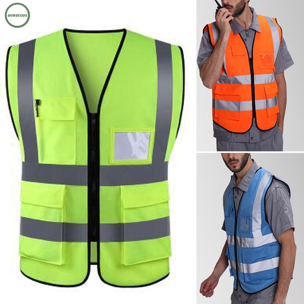 Vest Tops Security Construction Shirts Summer Pockets Zipper Sleeveless