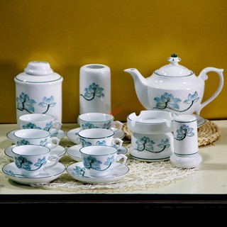 THƯỞNG TRÀ ĐẦY ĐỦ VỚI Bộ Ấm Chén Hoàng Tộc Vẽ Sen Xanh, Bộ Ấm Pha Trà Đẹp, Bộ Chén Trà, Ấm Chén Bát Tràng