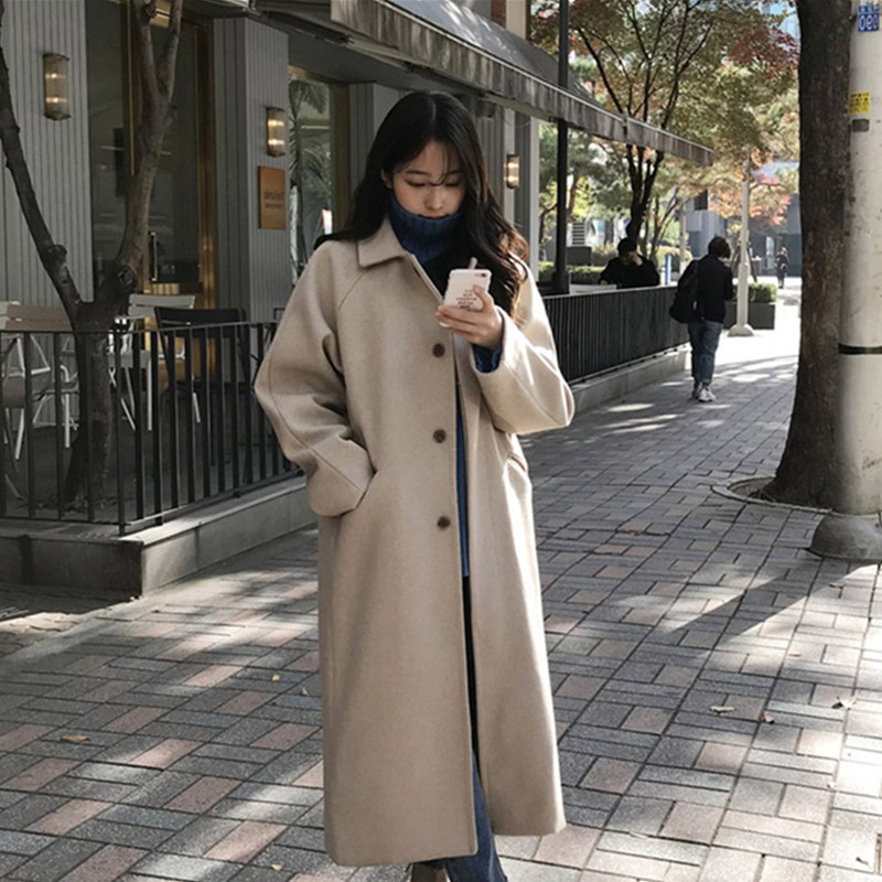 Áo khoác măng tô dạ phong cách retro Hàn Quốc