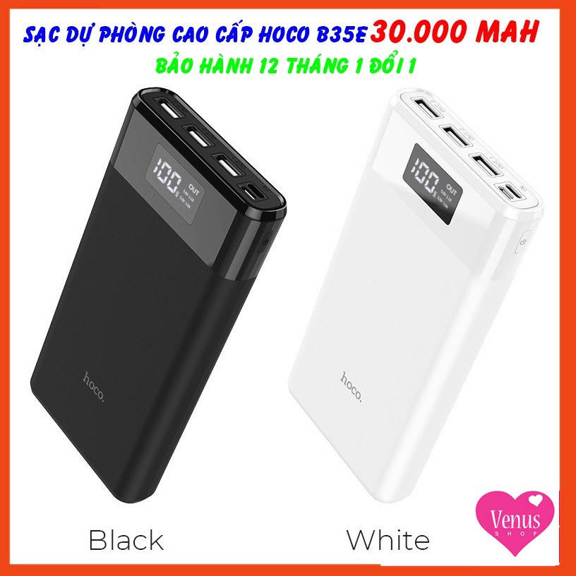 Pin Sạc Dự Phòng 30.000 mAh Cao Cấp Hoco B35E Hỗ Trợ Sạc Nhanh - 3 Cổng Ra - Màn Hình Led