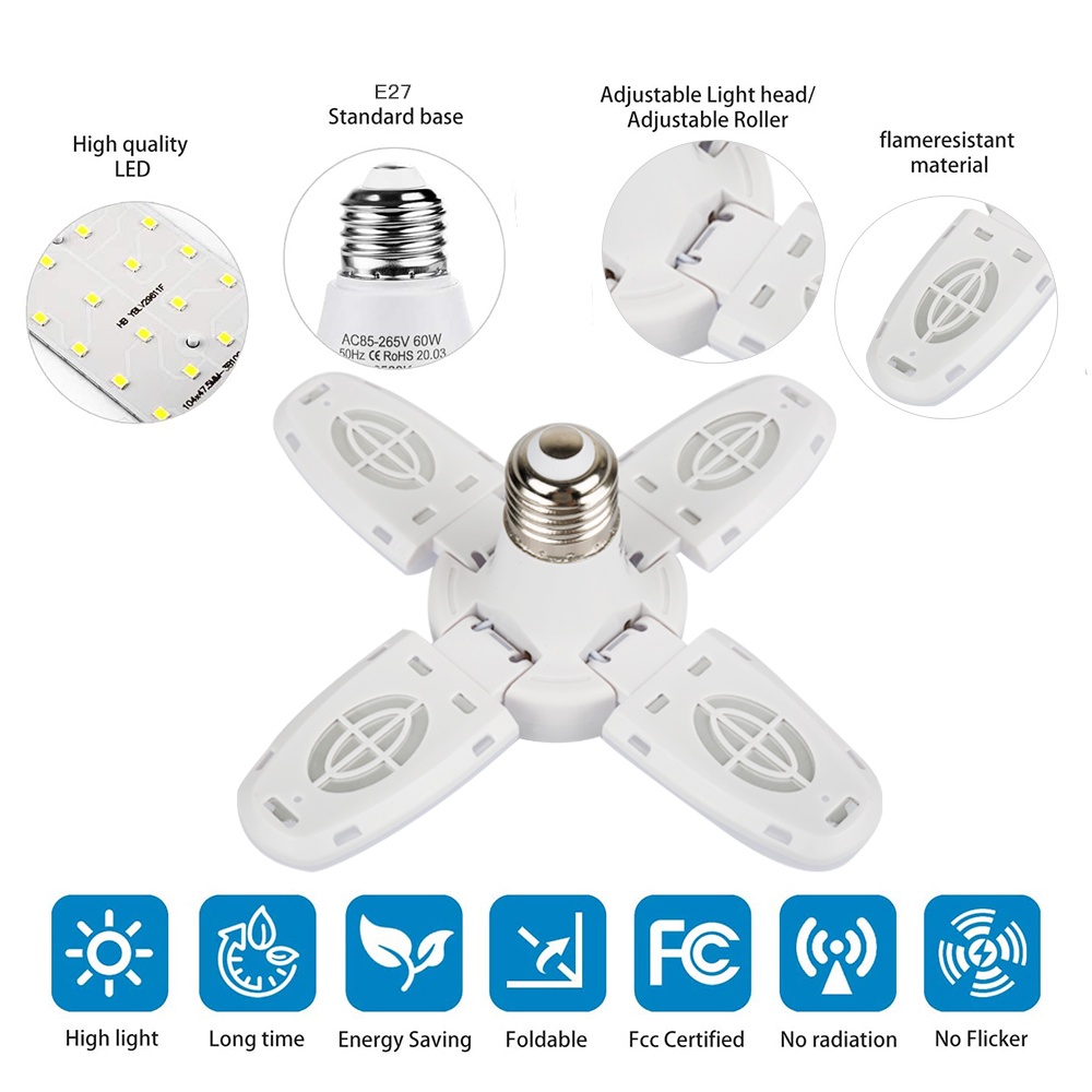 Bóng Đèn LED E27 38W Siêu Sáng Có Thể Gấp Gọn Tiện Dụng