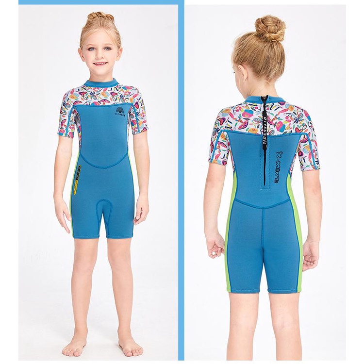 Bộ đồ bơi bé gái giữ nhiệt DIVE &amp; SAIL cao su non dày 2.5mm phối sắc màu tươi tắn M150658K