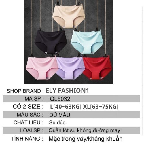 Quần Lót Đúc Su Không Đường May Thun Lạnh Trơn Vải Cotton Kháng Khuẩn Cao Cấp Không Viền Elyfashion1