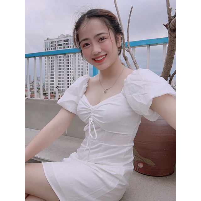 Đầm cổ vuông tay phồng rút dây ngực Lona Dress