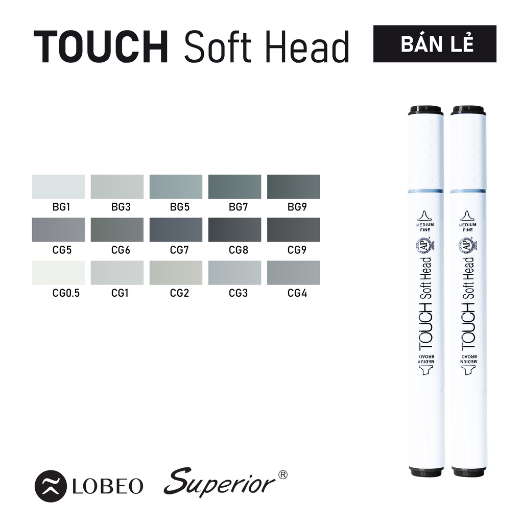 [Lỗ Store] Màu dạ lẻ TOUCH SOFT HEAD- Nhóm màu XÁM LẠNH