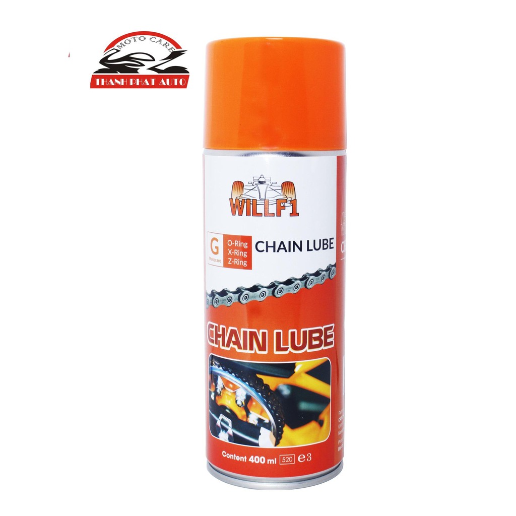 Chai xịt sưỡng sên, bôi trơn sên xe máy/ moto WILLF1 Chain Lube 400ml Tặng kèm bàn chải vệ sinh sên 3D