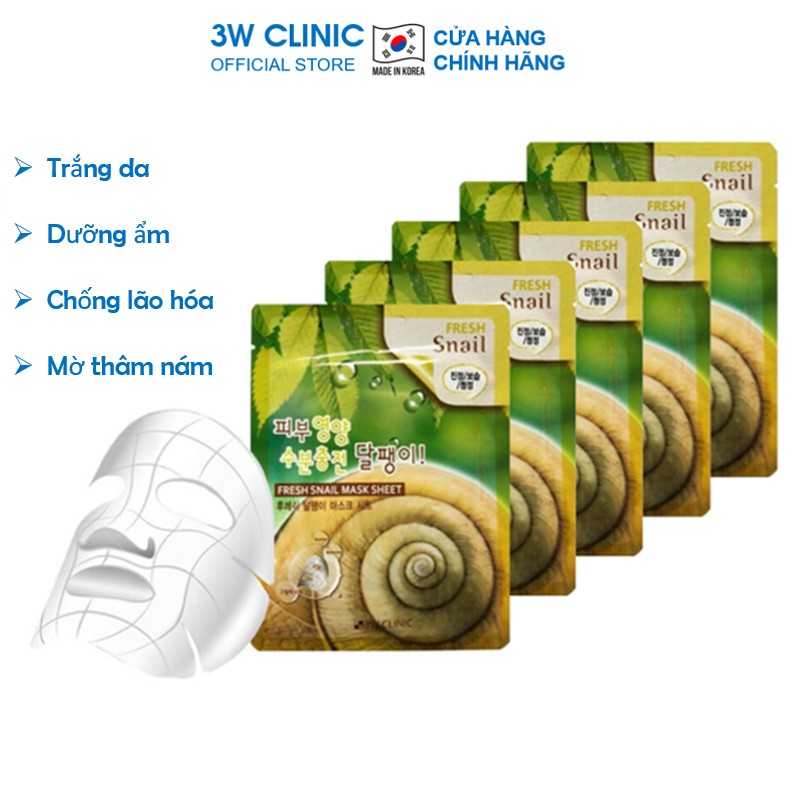 Combo 10 Túi Mặt nạ giấy dưỡng trắng da dưỡng ẩm chống lão hóa chiết xuất dịch nhầy ốc sên 3W CLINIC Hàn Quốc 23mlx10