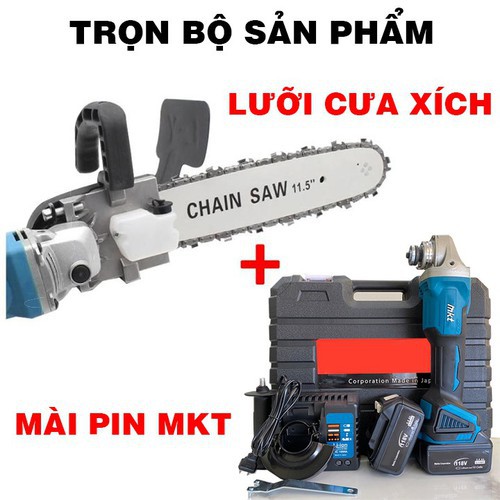 Combo Máy Mài Pin Makita 118V + Bộ Lưỡi Cưa Chansaw - Máy cưa cầm tay - Lưỡi Cưa Xích Gắn Máy Mài