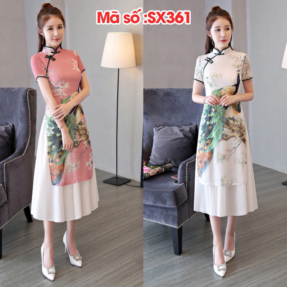 SX361 ĐẦM SƯỜN XÁM CÁCH TÂN VÁY LIỀN CAO CẤP