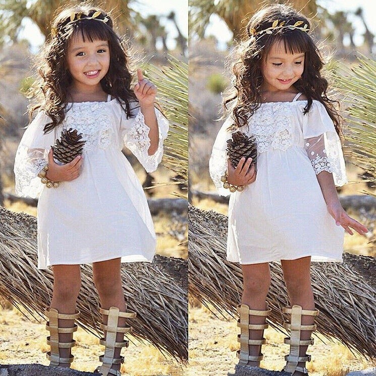 ღ♛ღLace Girl Princess Dress Kid Baby Party Wedding Pageant Formal Dresses Clothes