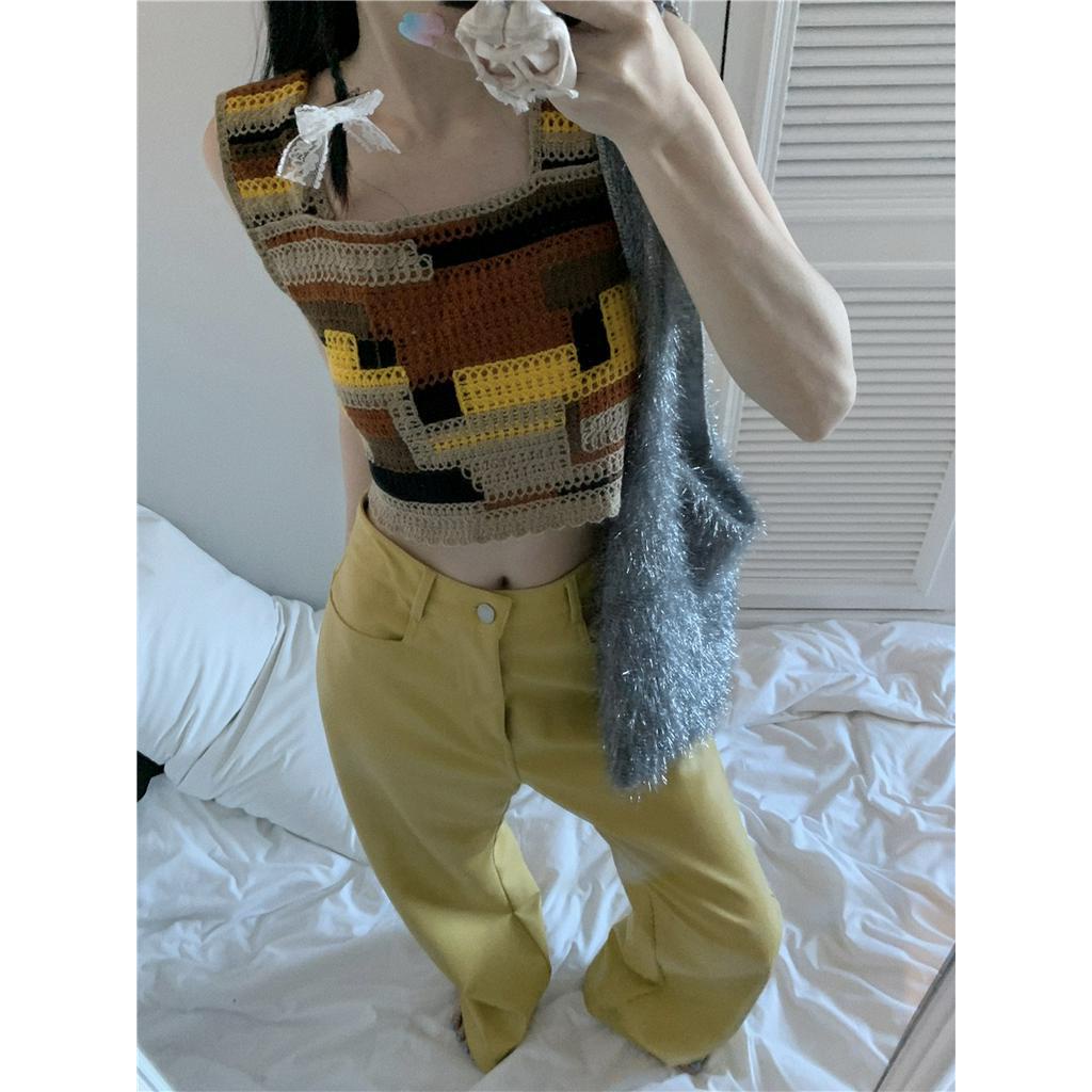 Áo Dệt Kim Sát Nách Dáng Ngắn Màu Sắc Tương Phản Thời Trang Mùa Hè 62159