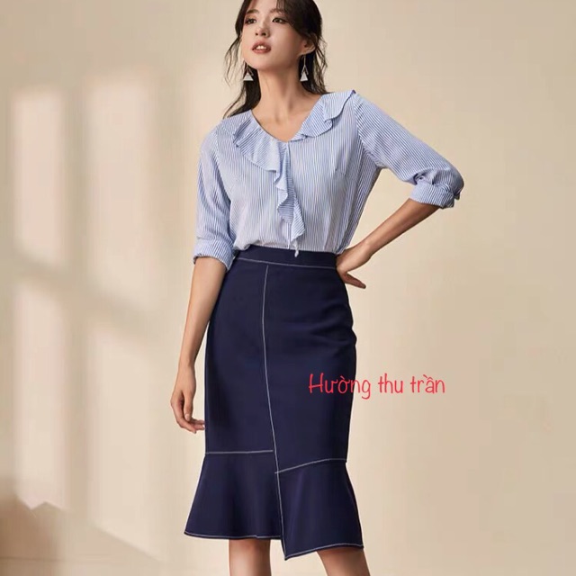 Chân váy đuôi cá lệch trần chỉ thời trang công sở sành điệu