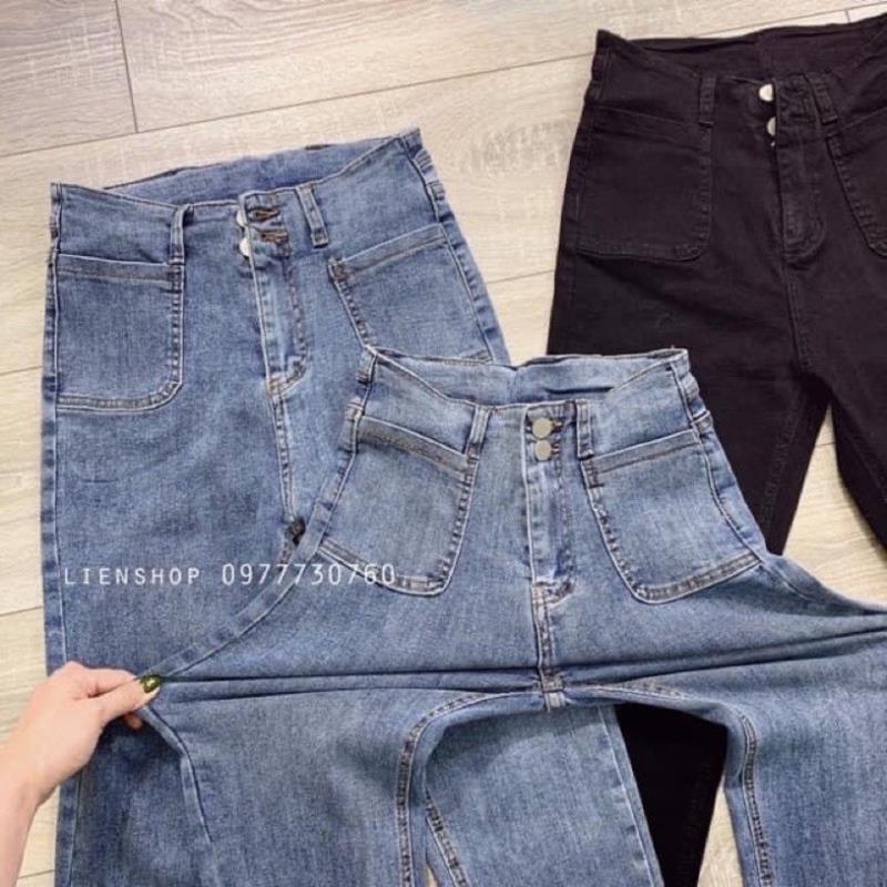 Quần bò cạp cao túi ốp hách chiều cao quần jeans cho nữ YUKAGO AA555211