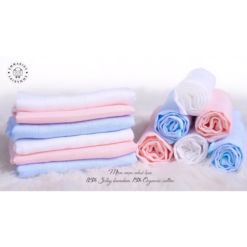Hộp 6 khăn sữa sợi tre Emmakids 2 lớp kích thước 30x30cm