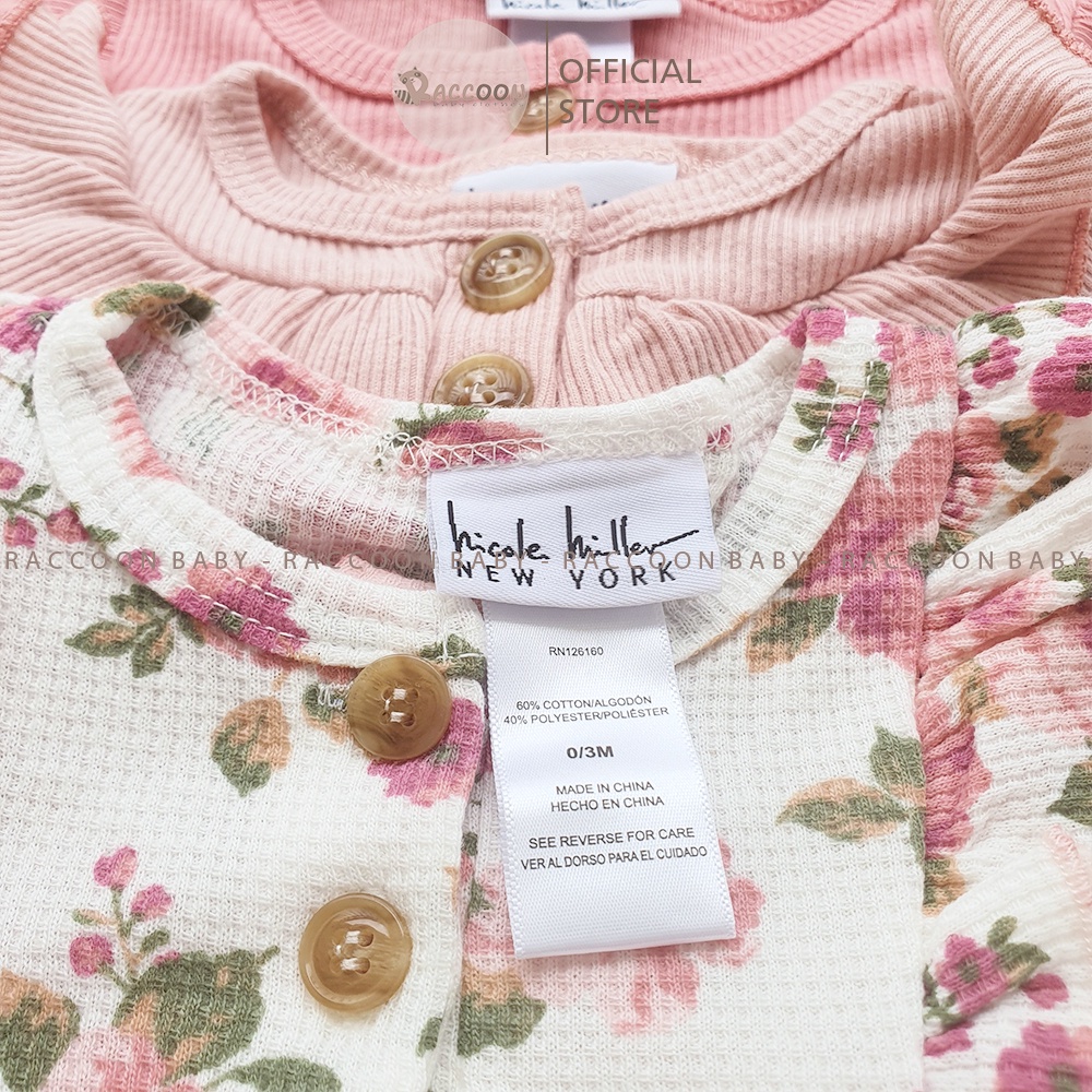 Bộ đồ liền thân tay dài hoa chất gân tổ ong bodysuit body chip bé gái xuất Pháp Hicole Hiller