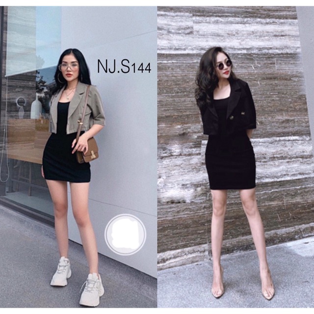 Set áo khoác vest lửng + váy body