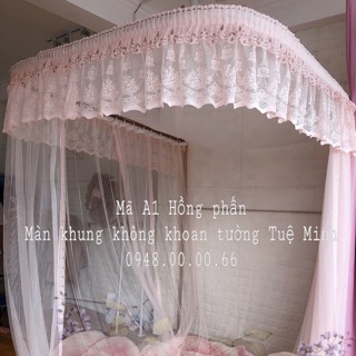 Màn Khung Không Khoan Tường.Mã A1 hồng phấn. Có đường ray kéo màn