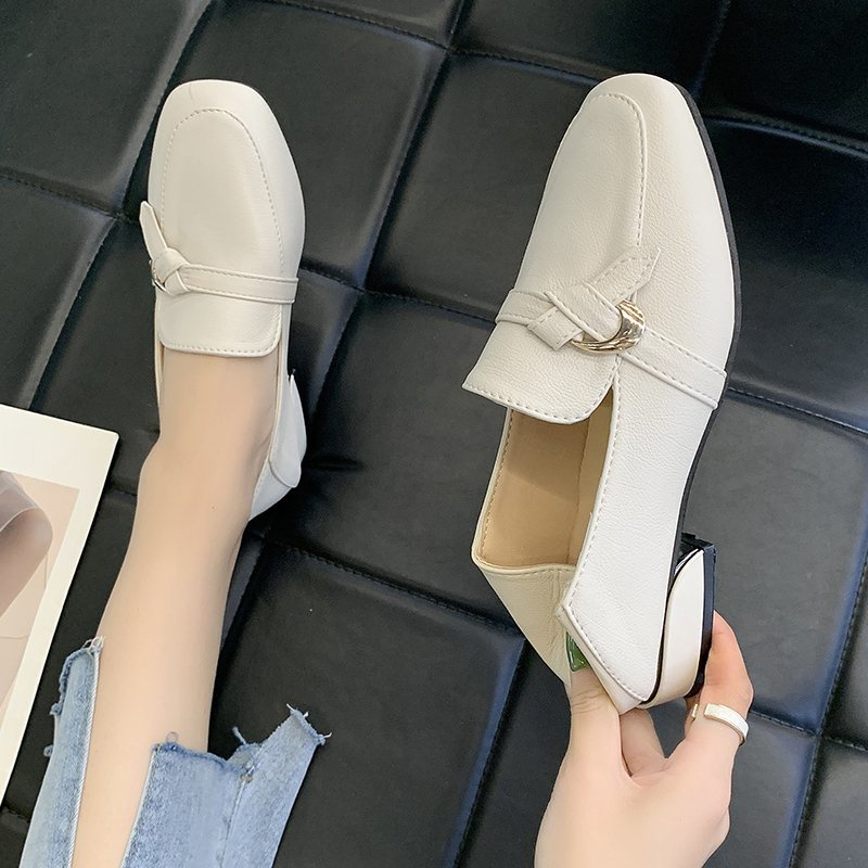 Giày mọi dẫm gót công sở loafer đế thấp trơn viền da lì