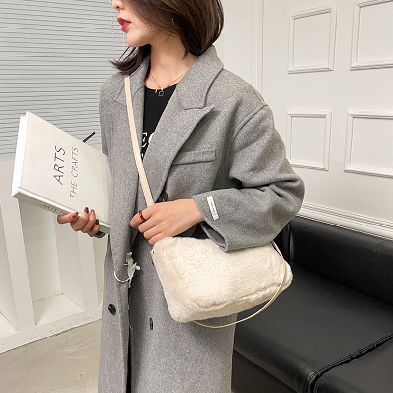 Túi đeo vai IELGY hình vuông cỡ nhỏ vải lông phong cách thời trang phương Tây cho nữ