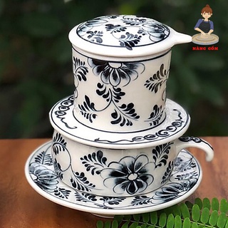 Bộ phin pha cafe sứ, Bộ tách phin sứ pha cà phê Nàng Gốm Bát Tràng vẽ tay thủ công