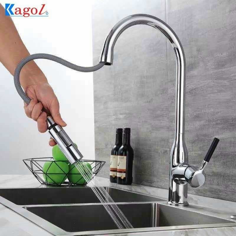 Vòi rửa bát rút lõi đồng mạ crom Kagol - K36