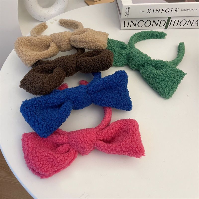 Kẹp Tóc Nơ Lớn Bằng Len Lông Cừu Nhiều Màu Nhập Khẩu Từ Hàn Quốc Dùng Rửa Mặt Vào Mùa Thu