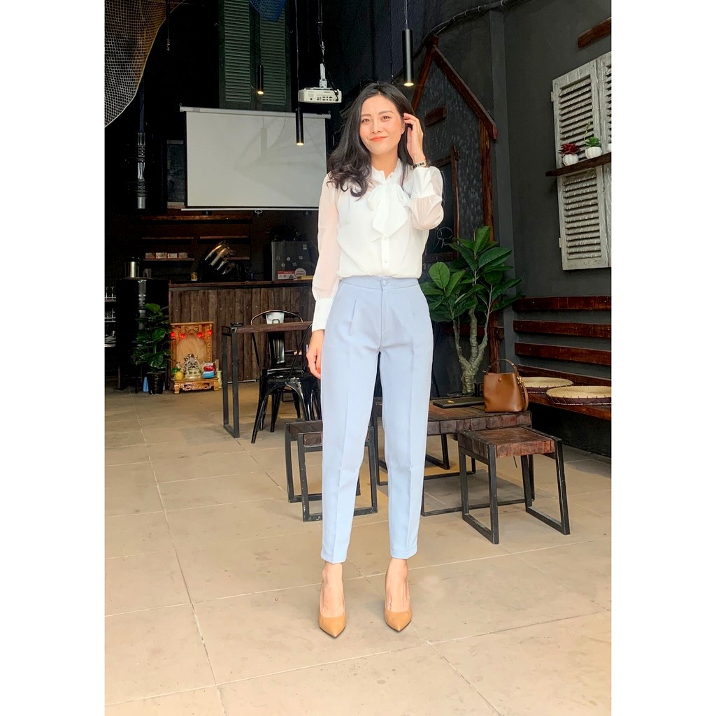 Quần tây nữ lưng cao 𝐒𝐭𝐲𝐥𝐞 𝐇à𝐧 𝐐𝐮ố𝐜 cúc bọc vải - Chất vải cát Hàn màu đen, trắng, xanh ghi - Dáng đứng cực xinh - LOLA | BigBuy360 - bigbuy360.vn