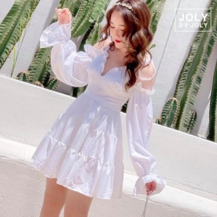 Đầm bẹt vai babydoll phối dây cột nơ vai chất vải Kate lụa FreeSize dưới 53kg | BigBuy360 - bigbuy360.vn