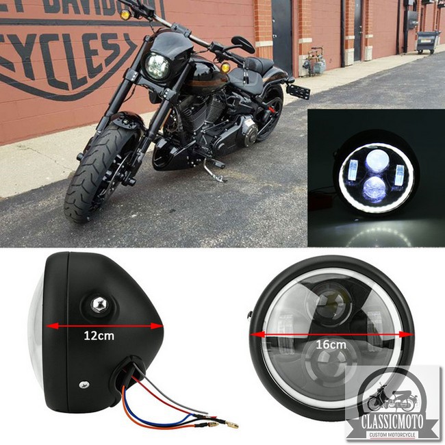 ĐÈN PHA XE MÁY ĐỘ CLASSIC - Đèn pha Harley Cafe Racer Chopper Bobber CG125 GN125 bóng Led