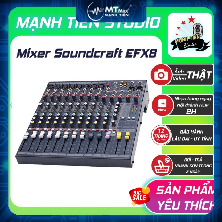 Bàn mixer soundcard CRAFT EFX8 (vang số EFX 8) hỗ trợ âm thanh hát karaoke,livetream fb, bộ vi xử lý Au