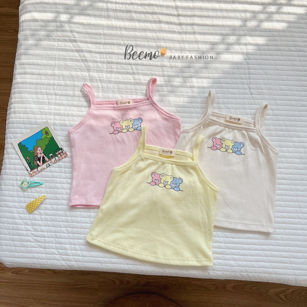 Áo 2 dây Beemo vải cotton thoáng mát in hình gấu dễ thương cho bé gái 3 màu từ 1 đến 6 tuổi - 22084A2