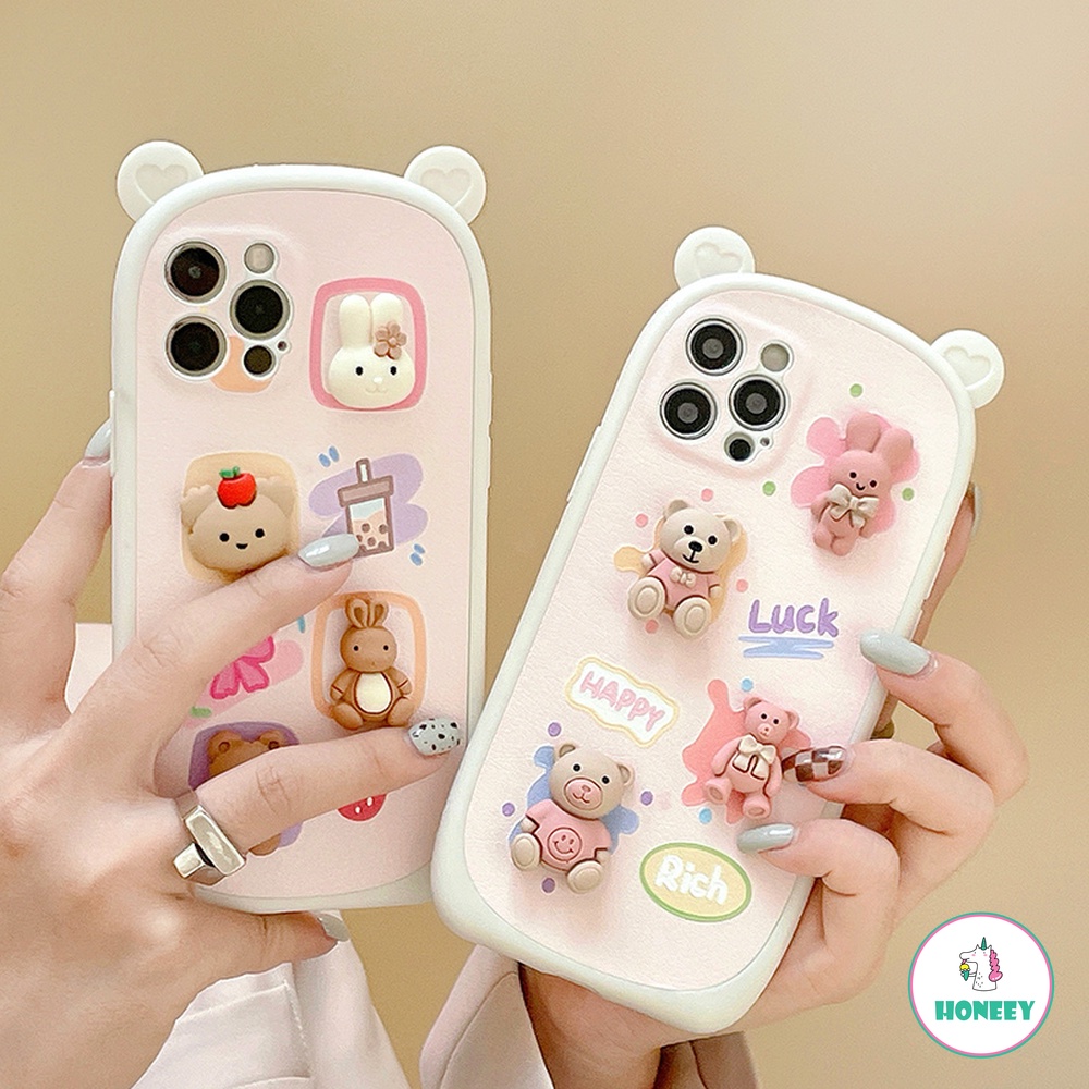 Ốp điện thoại da giả TPU dẻo hình gấu thỏ 3D chống rơi cho iPhone 13 12 11 Pro Max X Xs XR 8 7 Plus