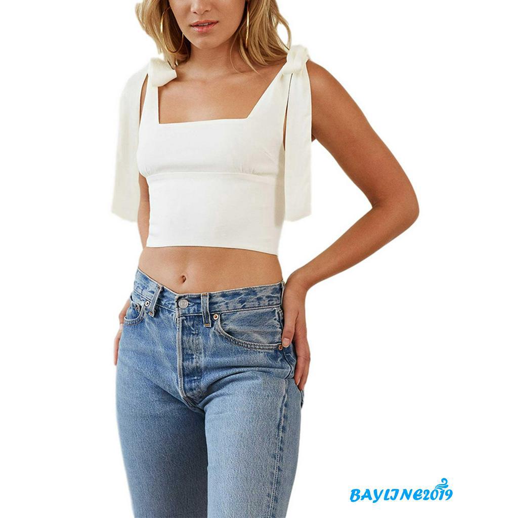 Áo Croptop Hai Dây Thắt Nơ Hở Lưng Quyến Rũ Dành Cho Nữ