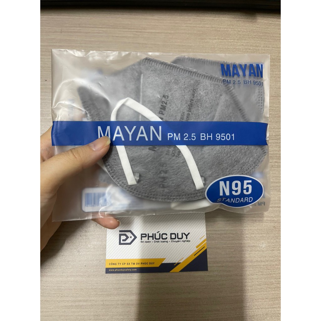 HỘP 60C Khẩu Trang Mayan BH9501 THAN HOẠT TÍNH Chuẩn N95 Ngăn Vi Khuẩn 99%, Lọc Bụi 95% PM2.5